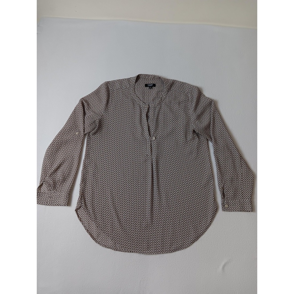 Premise Studio Blouse Womens M Multicolor Geometric Henley Roll Tab Tunic Top